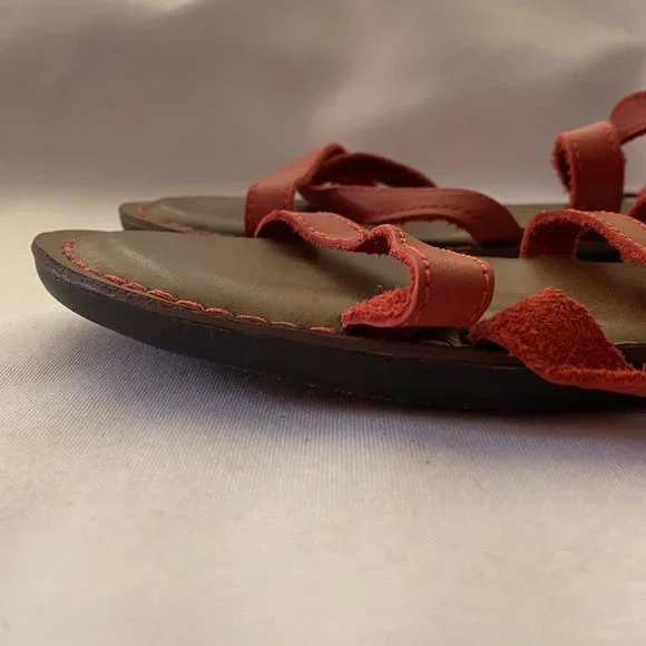 Leather Strap Flat Sandals in Coral - Size 10 - Picture 5 of 5